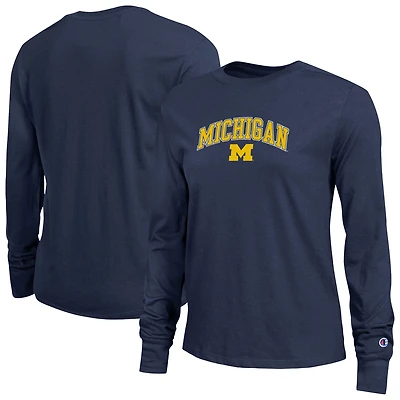 Women's Champion Navy Michigan Wolverines Arch Over Logo Long Sleeve T-Shirt