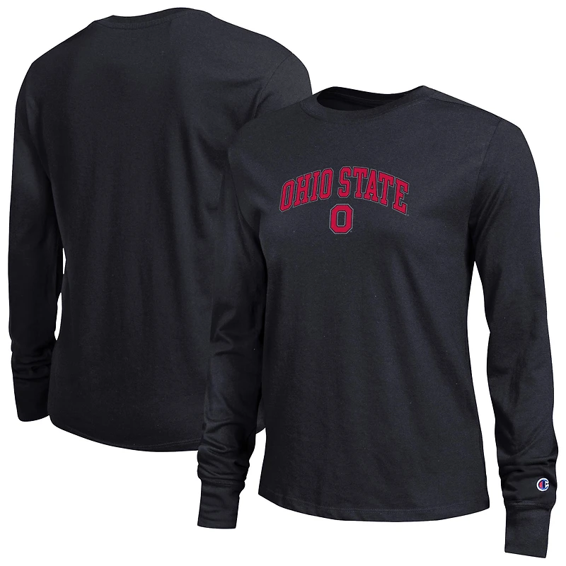Women's Champion Black Ohio State Buckeyes Arch Over Logo Long Sleeve T-Shirt