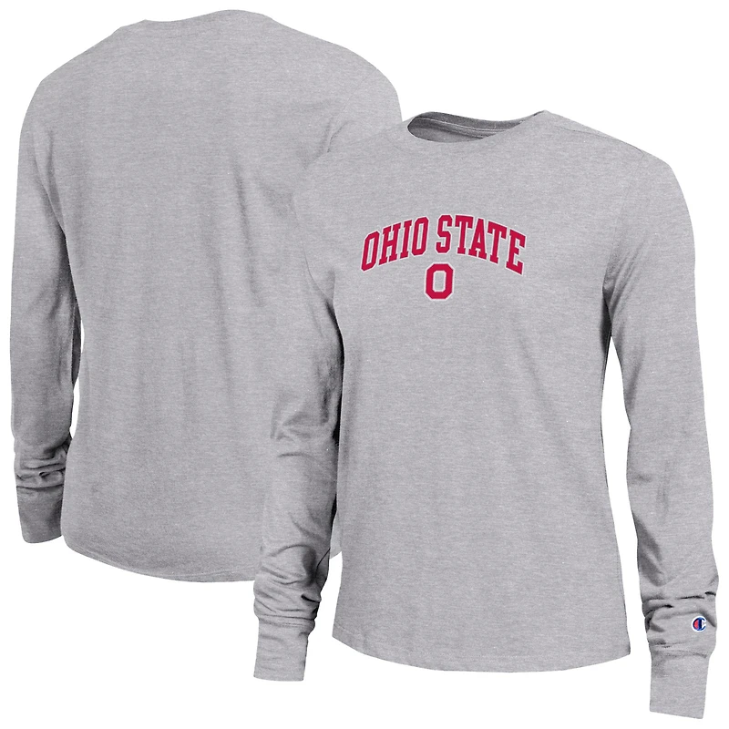 Women's Champion Gray Ohio State Buckeyes Arch Over Logo Long Sleeve T-Shirt