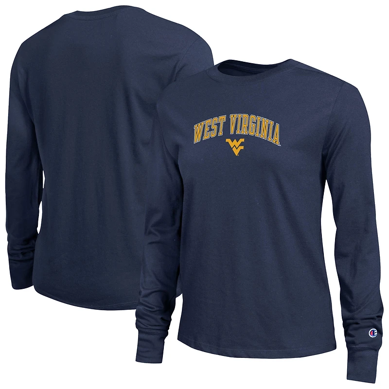 Women's Champion Navy West Virginia Mountaineers Arch Over Logo Long Sleeve T-Shirt
