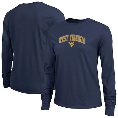Women's Champion Navy West Virginia Mountaineers Arch Over Logo Long Sleeve T-Shirt