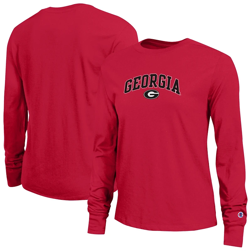 Women's Champion Red Georgia Bulldogs Arch Over Logo Long Sleeve T-Shirt