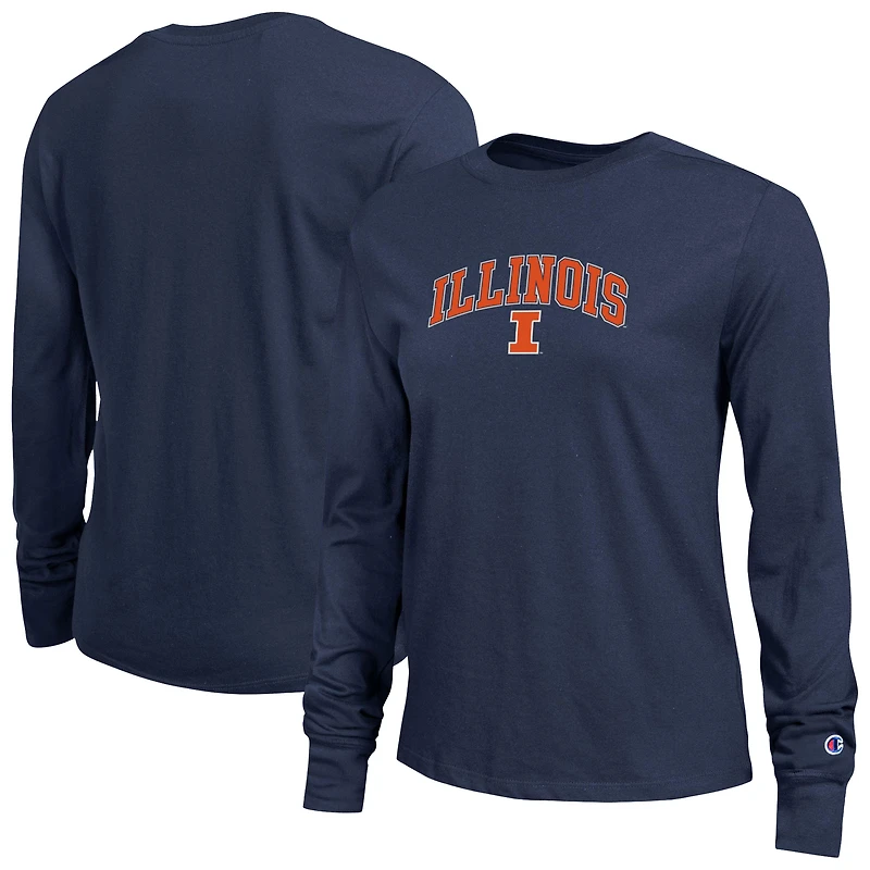 Women's Champion Navy Illinois Fighting Illini Arch Over Logo Long Sleeve T-Shirt