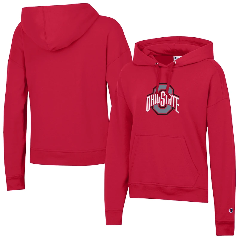 Women's Champion Scarlet Ohio State Buckeyes Powerblend Fleece Pullover Hoodie