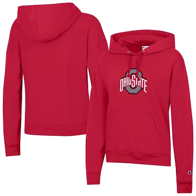Women's Champion Scarlet Ohio State Buckeyes Powerblend Fleece Pullover Hoodie