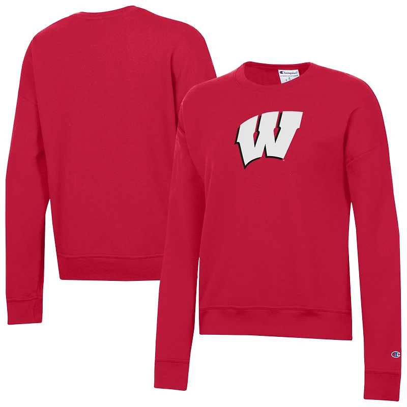 Women's Champion Red Wisconsin Badgers Powerblend Pullover Sweatshirt
