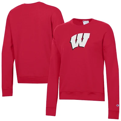 Women's Champion Red Wisconsin Badgers Powerblend Pullover Sweatshirt