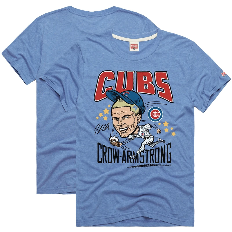 Unisex Homage Pete Crow-Armstrong Light Blue Chicago Cubs Caricature Tri-Blend T-Shirt