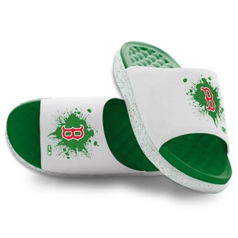 Youth ISlide  Green/White Boston Red Sox Centered Logo Splat Motive Slide Sandals