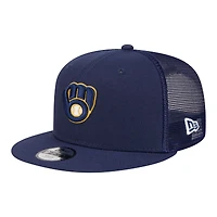 Youth New Era  Navy Milwaukee Brewers 9FIFTY Trucker Snapback Hat