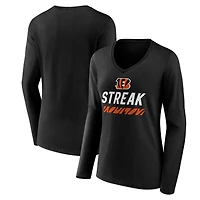 Women's Black Cincinnati Bengals Streak V-Neck Long Sleeve T-Shirt