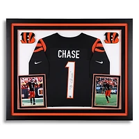 Ja'Marr Chase Cincinnati Bengals Autographed Deluxe Framed Black Nike Limited Jersey
