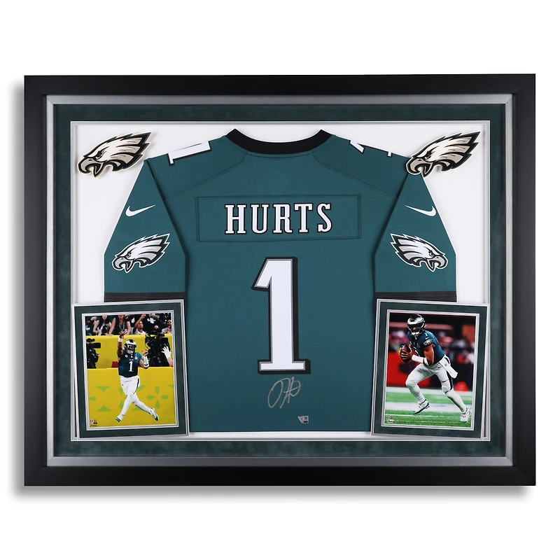 Jalen Hurts Philadelphia Eagles Autographed Deluxe Framed Midnight Green Super Bowl LIX Nike Game Jersey