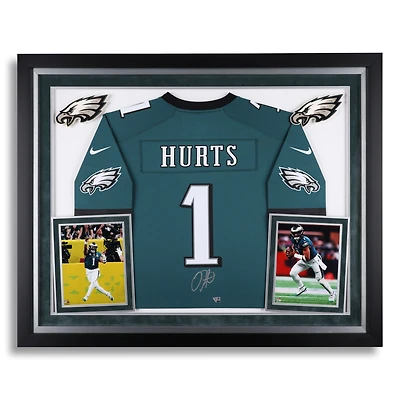 Jalen Hurts Philadelphia Eagles Autographed Deluxe Framed Midnight Green Super Bowl LIX Nike Game Jersey