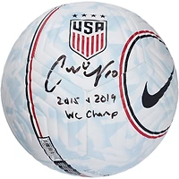 Carli Lloyd USWNT Autographed Nike USA Logo Soccer Ball with "2015, 2019 WC Champ" Inscription