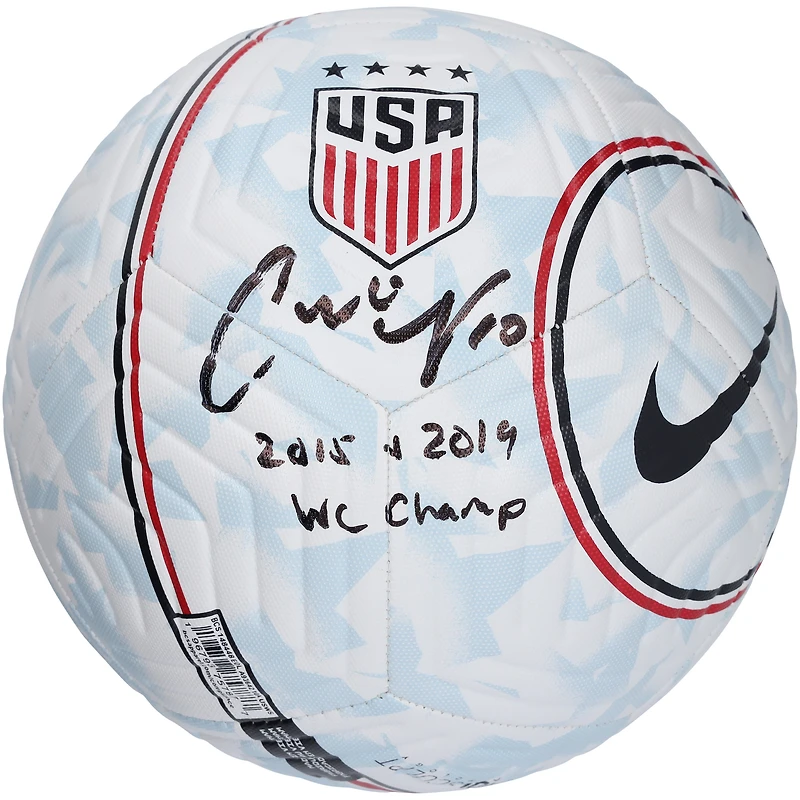 Carli Lloyd USWNT Autographed Nike USA Logo Soccer Ball with "2015, 2019 WC Champ" Inscription