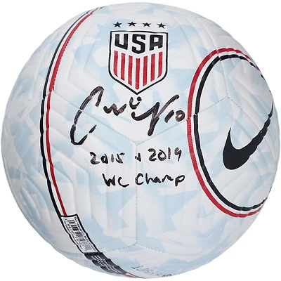 Carli Lloyd USWNT Autographed Nike USA Logo Soccer Ball with "2015, 2019 WC Champ" Inscription