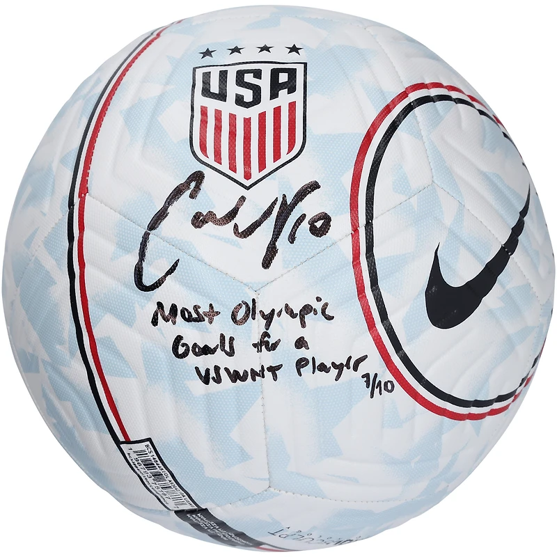 Carli Lloyd USWNT Autographed Nike USA Logo Soccer Ball with "Most Olympic Goals for a USWNT Player" Inscription
