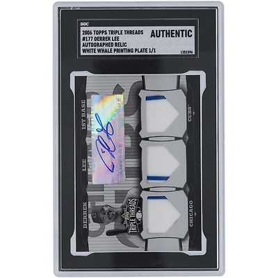 Derrek Lee Chicago Cubs Autographed 2006 Topps Triple Threads Triple Dual-Color Pinstripe Relic White Whale Printing Plate #177 #1/1 SGC Authenticated Card