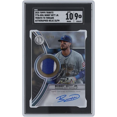 Bobby Witt Jr. Kansas City Royals Autographed 2025 Topps Tribute Tribute To Threads Dual-Color Relic #TTTA-BWJ #33/99 SGC Authenticated 9/10 Card