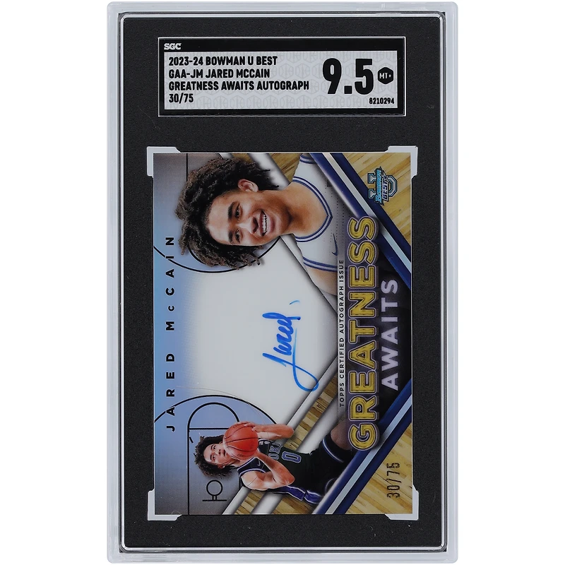 Jared McCain Duke Blue Devils Autographed 2023-24 Bowman U Best Greatness Awaits #GAA-JM #30/75 SGC Authenticated 9.5 Card