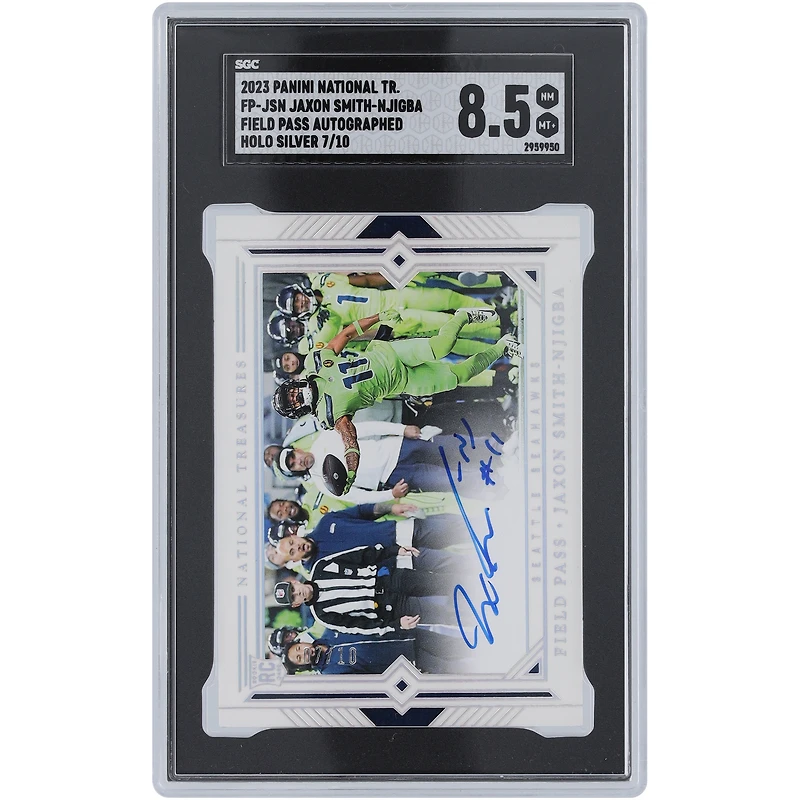Jaxon Smith-Njigba Seattle Seahawks Autographed 2023 Panini National Treasures Holo Silver Field Pass #FP-JSN #7/10 SGC Authenticated 8.5 Rookie Card