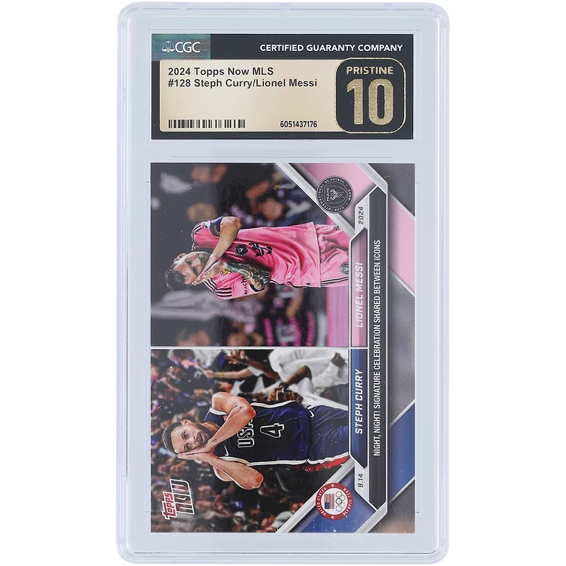Steph Curry and Lionel Messi 2024 Topps Now MLS Night, Night! Signature Celebration Shared Between Icons #128 CGC Authenticated Pristine 10 Card