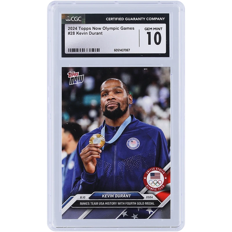 Kevin Durant USA Basketball 2024 Topps Now Olympic Games Makes Team USA History With Fourth Gold Medal #28 CGC Authenticated 10 Card
