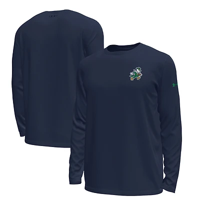Men's Under Armour Navy Notre Dame Fighting Irish Sporting Leprechaun Tech Stretch Long Sleeve T-Shirt