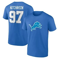 Men's Aidan Hutchinson Blue Detroit Lions Icon Name & Number T-Shirt