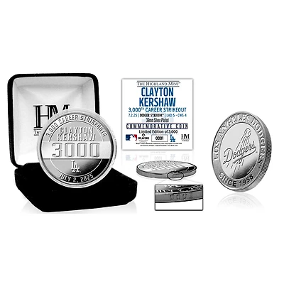 Highland Mint Clayton Kershaw Los Angeles Dodgers 3000th Career Strikeout Silver Plated Coin
