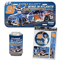WinCraft Chase Elliott 2025 Quaker State 400 Race Win Three-Piece Can Cooler, License Plate, & Three-Pack Fan Decal Set