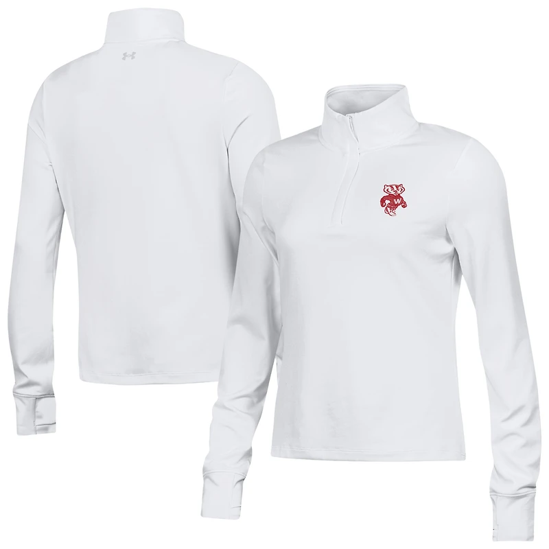 Women's Under Armour White Wisconsin Badgers Motion Quarter-Zip Pullover