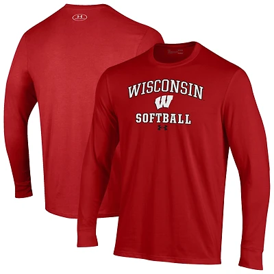 Men's Under Armour Red Wisconsin Badgers Softball Performance Long Sleeve T-Shirt
