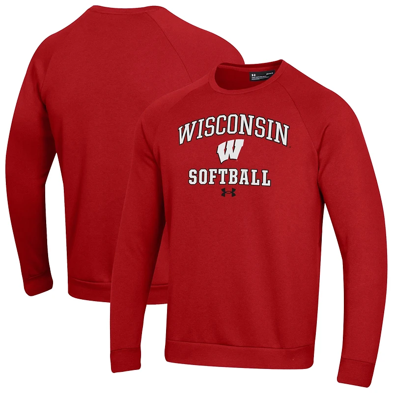 Men's Under Armour Red Wisconsin Badgers Softball Rival Fleece Pullover Sweatshirt