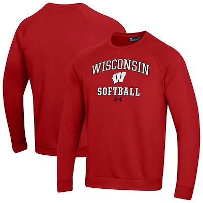Men's Under Armour Red Wisconsin Badgers Softball Rival Fleece Pullover Sweatshirt