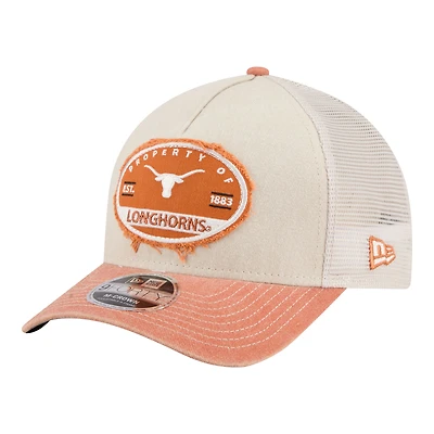 Men's New Era Stone/Texas Orange Texas Longhorns Frayed Patch 9FORTY M-Crown A-Frame Trucker Adjustable Hat