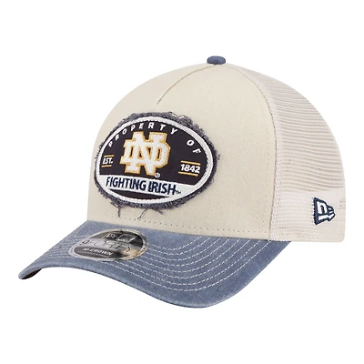 Men's New Era  Stone/Navy Notre Dame Fighting Irish Frayed Patch 9FORTY M-Crown A-Frame Trucker Adjustable Hat