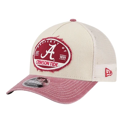 Men's New Era  Stone/Crimson Alabama Crimson Tide Frayed Patch 9FORTY M-Crown A-Frame Trucker Adjustable Hat