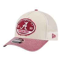 Men's New Era  Stone/Crimson Alabama Crimson Tide Frayed Patch 9FORTY M-Crown A-Frame Trucker Adjustable Hat