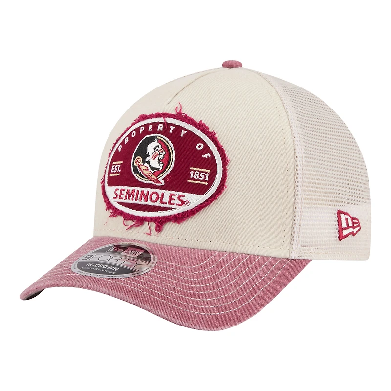 Men's New Era  Stone/Garnet Florida State Seminoles Frayed Patch 9FORTY M-Crown A-Frame Trucker Adjustable Hat