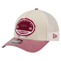 Men's New Era  Stone/Cardinal Arkansas Razorbacks Frayed Patch 9FORTY M-Crown A-Frame Trucker Adjustable Hat