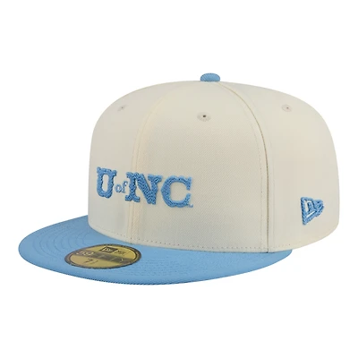 Men's New Era  Cream/Carolina Blue North Carolina Tar Heels Two-Tone Script 59FIFTY Fitted Hat