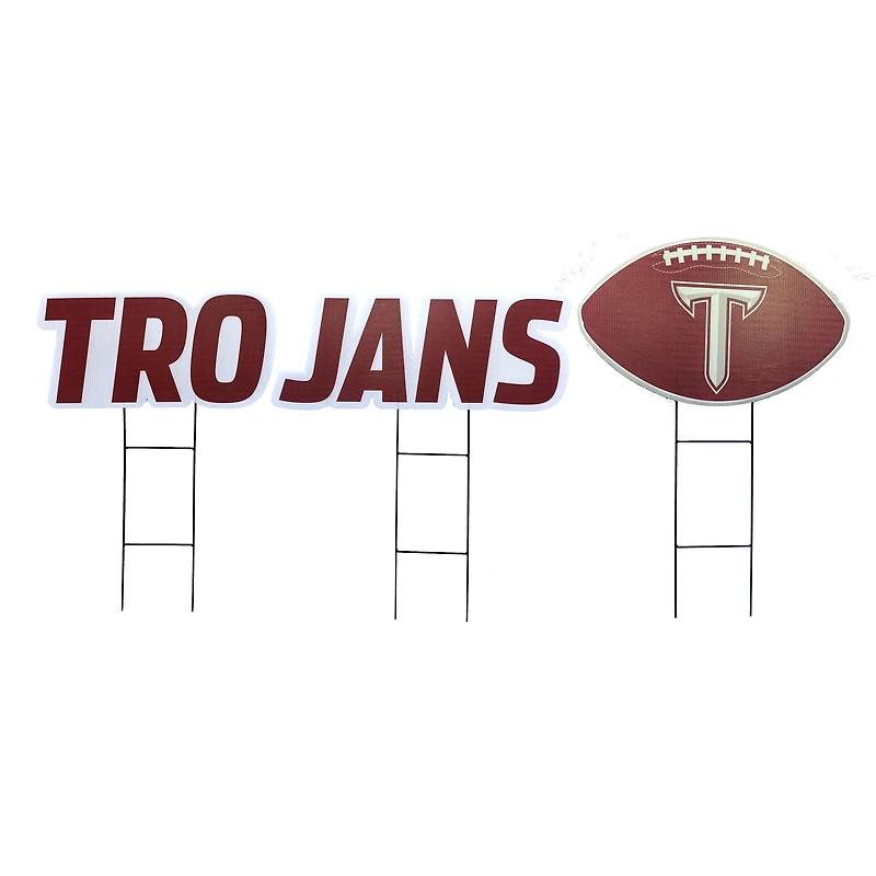 Pegasus Troy University Trojans Wordmark and Football Three-Piece Yard Sign Set