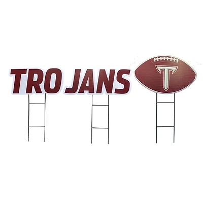 Pegasus Troy University Trojans Wordmark and Football Three-Piece Yard Sign Set