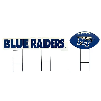 Pegasus MTSU Blue Raiders Wordmark and Football Three-Piece Yard Sign Set
