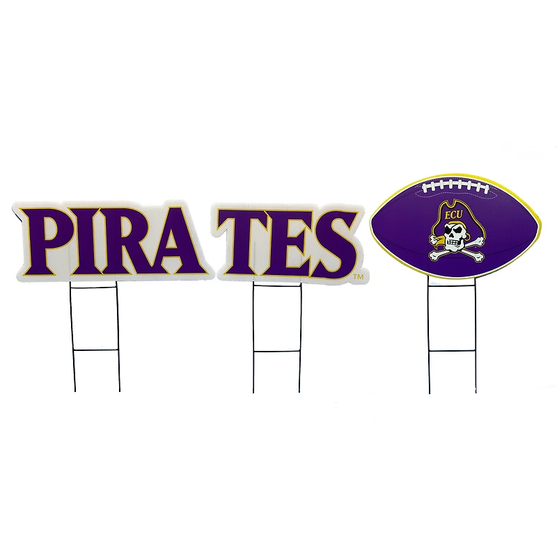Pegasus ECU Pirates Wordmark and Football Three-Piece Yard Sign Set