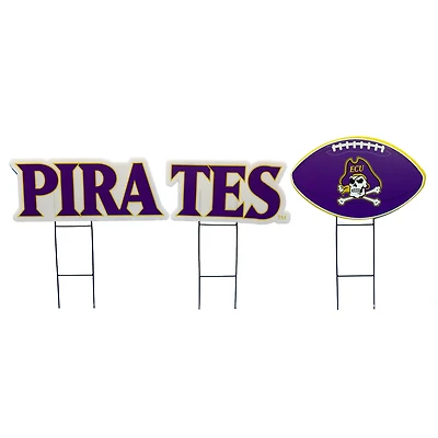 Pegasus ECU Pirates Wordmark and Football Three-Piece Yard Sign Set