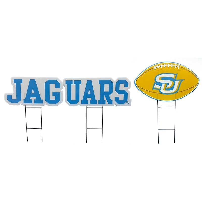 Pegasus Southern University Jaguars Wordmark and Football Three-Piece Yard Sign Set