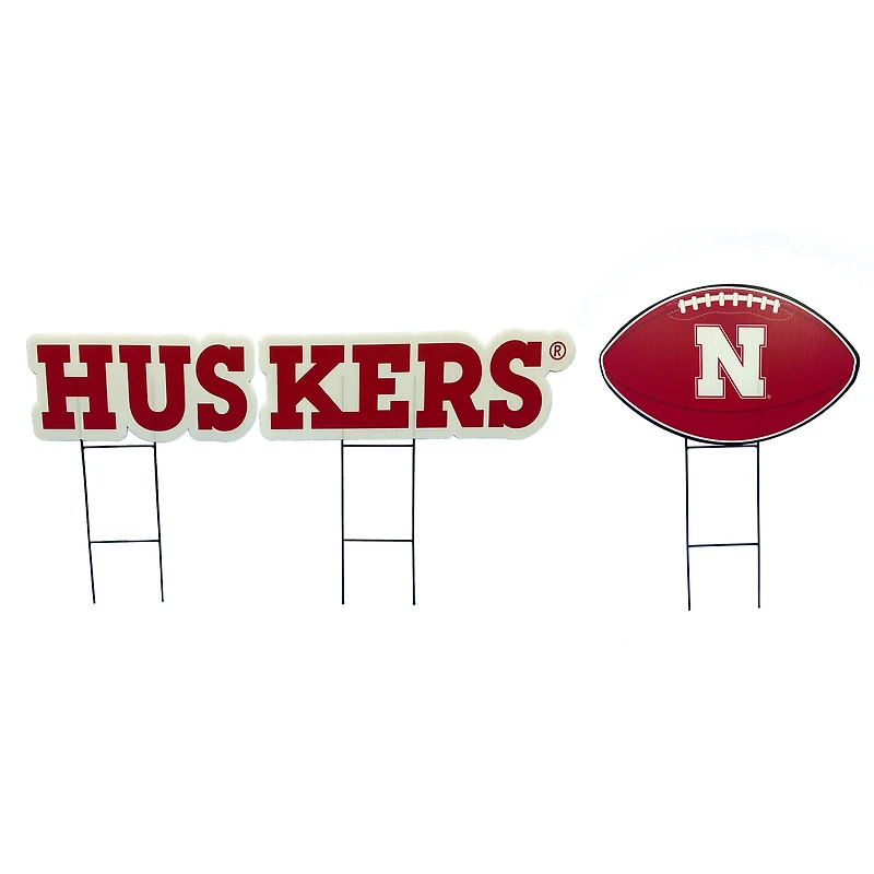 Pegasus Nebraska Huskers Wordmark and Football Three-Piece Yard Sign Set